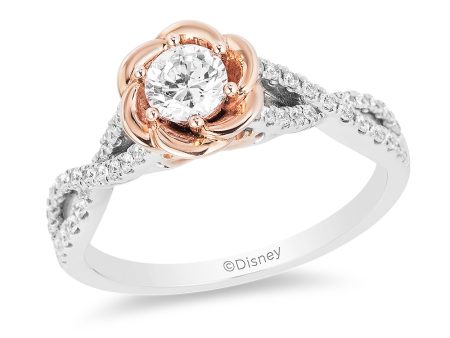 Enchanted Disney Fine Jewelry 14K Rose Gold and White Gold with 1 2 CTTW Diamond Belle Bridal Ring Hot on Sale