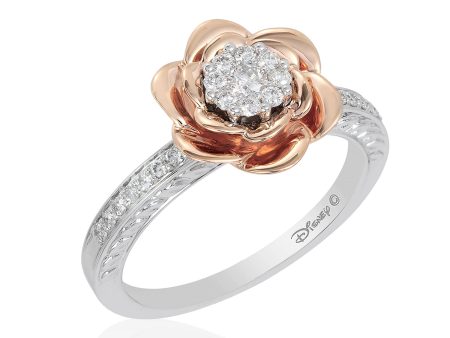 Enchanted Disney Fine Jewelry 14K Rose Gold and White Gold with 1 4 CTTW Diamond Belle Engagement Ring For Discount