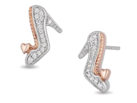 Enchanted Disney Fine Jewelry Sterling Silver and 10K Rose Gold with 1 10 CTTW Diamond Cinderella Slipper Earrings on Sale