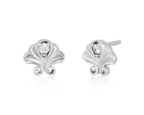 Enchanted Disney Fine Jewelry Sterling Silver Round White 1 20 CTTW Diamond Ariel Stud Earrings Fashion