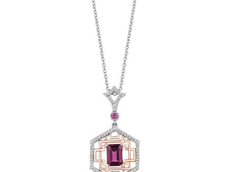 Enchanted Disney Fine Jewelry Sterling Silver and 10K Rose Gold with 1 5 CTTW Diamond and Rhodolite Garnet Mulan Pendant Necklace Hot on Sale