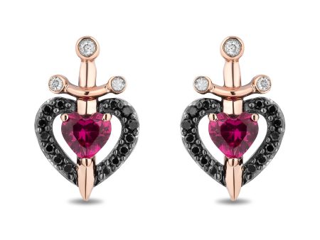 Enchanted Disney Fine Jewelry Sterling Silver and 10K Rose Gold 1 6 CTTW Black and White Diamond with Created Ruby Evil Queen Dagger Earrings Online Hot Sale