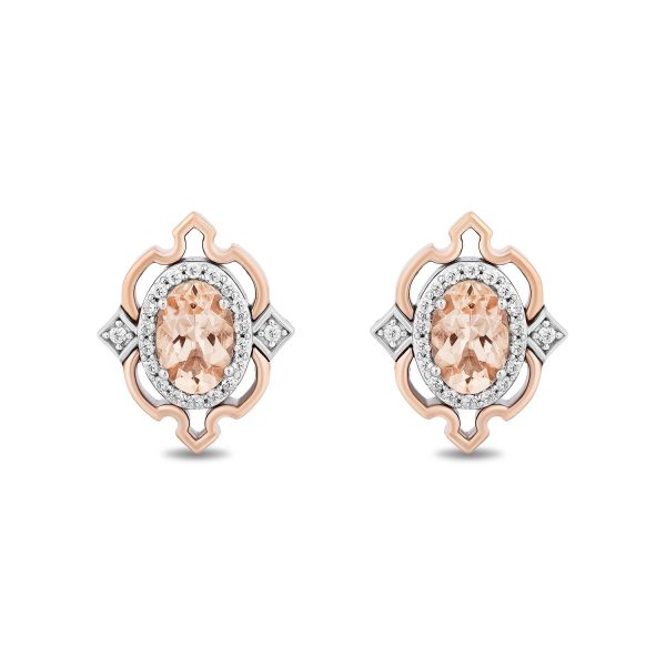 Enchanted Disney Fine Jewelry Sterling Silver and 10K Rose Gold with 1 6 CTTW Diamond and Morganite Aurora Stud Earrings Online Hot Sale