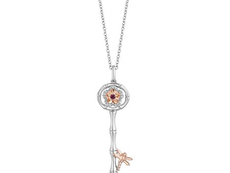 Enchanted Disney Fine Jewelry 14K Rose Gold Over Sterling Silver with 1 20 CTTW Diamonds and Rhodolite Garnet Mulan Key Pendant Necklace Online