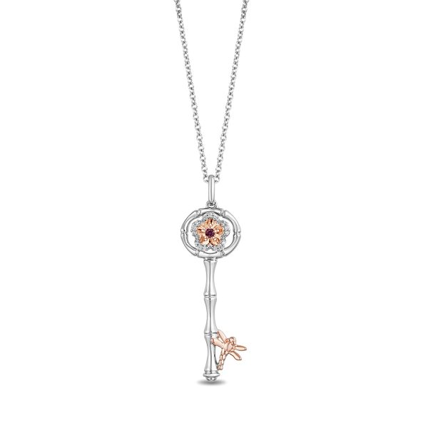 Enchanted Disney Fine Jewelry 14K Rose Gold Over Sterling Silver with 1 20 CTTW Diamonds and Rhodolite Garnet Mulan Key Pendant Necklace Online