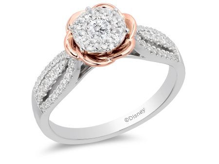 Enchanted Disney Fine Jewelry 14K Rose Gold and White Gold with 1 2 CTTW Diamond Belle Composite Engagement Ring Online Sale