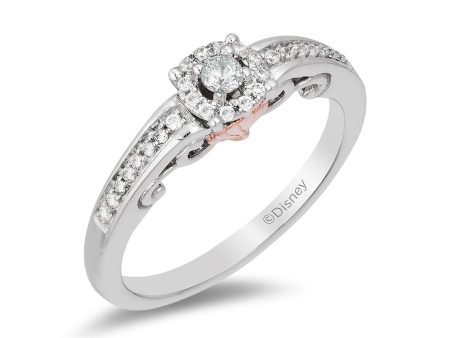 Enchanted Disney Fine Jewelry 14K White Gold and Rose Gold with 1 5 CTTW Ariel Shell Promise Ring Online Hot Sale