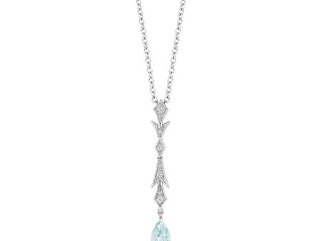 Enchanted Disney Fine Jewelry Sterling Silver with 1 10 CTTW Diamond and Aquamarine Elsa Pendant Necklace Discount