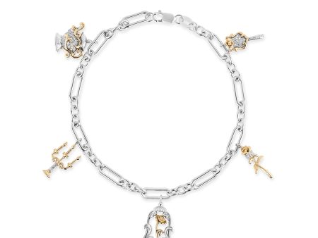 Enchanted Disney Fine Jewelry Sterling Silver and 10K Yellow Gold 1 6 CTTW Diamond Belle 30th Charm Bracelet Online Hot Sale