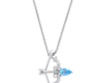 Enchanted Disney Fine Jewelry Sterling Silver with 1 20 CTTW Diamond and Swiss Blue Topaz Merida Pendant Necklace Cheap