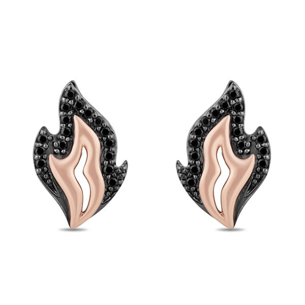 Enchanted Disney Fine Jewelry Black Rhodium over Sterling Silver and 10K Rose Gold with 1 4 CTTW Black Diamond Maleficent Flame Earrings Supply