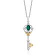 Enchanted Disney Fine Jewelry 14K Yellow Gold over Sterling Silver with 1 20 CTTW Diamond and Created Emerald Tinker Bell Key Pendant Necklace Hot on Sale