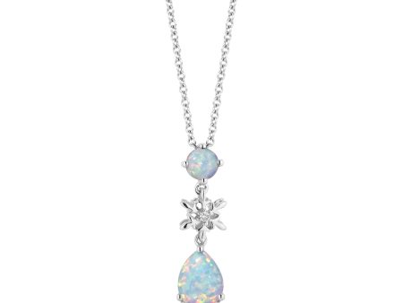 Enchanted Disney Fine Jewelry Sterling Silver with 1 20 CTTW and Created Opal Elsa Snowflake Pendant Necklace Sale