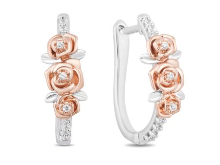 Enchanted Disney Fine Jewelry 10K Rose Gold and Sterling Silver with 1 5 CTTW Diamond Belle Dozen Roses  Earrings Fashion