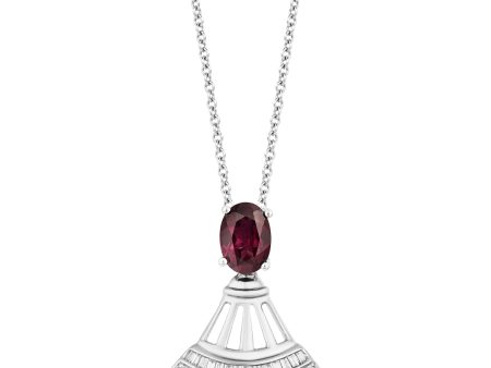 Enchanted Disney Fine Jewelry Sterling Silver with 1 4 CTTW Diamond and Rhodolite Garnet Mulan Pendant Necklace Online Hot Sale