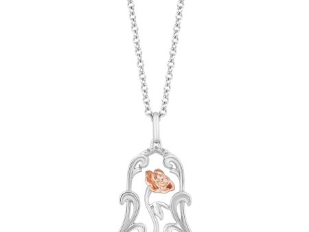 Enchanted Disney Fine Jewelry Sterling Silver and 10K Rose Gold with 1 10 CTTW Diamond Belle 30th Jar Pendant Necklace Online Sale