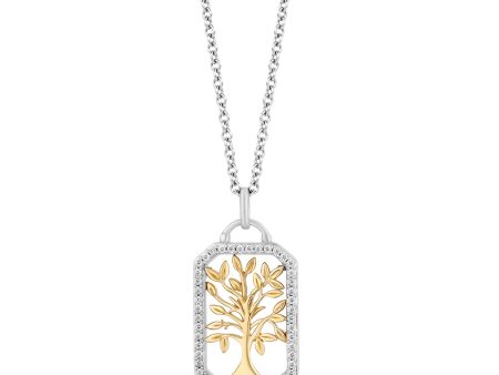 Enchanted Disney Fine Jewelry Sterling Silver and 10K Yellow Gold with 1 5 CTTW Diamond Pocahontas Tree Pendant Necklace Online Sale