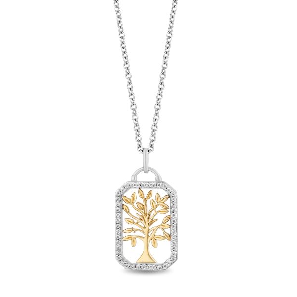 Enchanted Disney Fine Jewelry Sterling Silver and 10K Yellow Gold with 1 5 CTTW Diamond Pocahontas Tree Pendant Necklace Online Sale