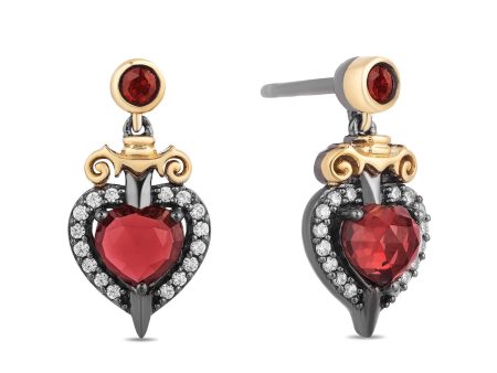 Enchanted Disney Fine Jewelry Black Rhodium Over Sterling Silver and 10K Yellow Gold with 1 8 CTTW Diamond and Red Garnet Evil Queen Earrings Discount