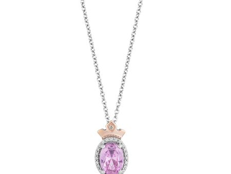 Enchanted Disney Fine Jewelry 14K Rose Gold over Sterling Silver with Created Pink Sapphire and 1 10 CTTW Diamond Aurora Pendant Necklace Cheap