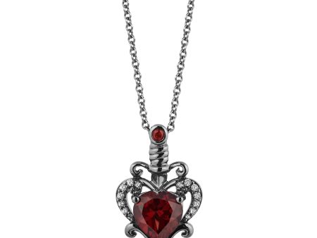 Enchanted Disney Fine Jewelry Black Rhodium over Sterling Silver with Diamond Accent and Red Garnet Evil Queen Dagger Pendant Necklace Sale