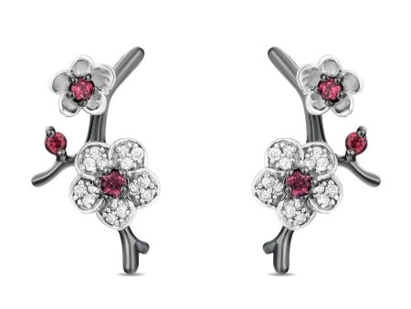 Enchanted Disney Fine Jewelry Black Rhodium Over Sterling Silver with Rhodolite Garnet and 1 8 CTTW Diamond Mulan Earrings Online Sale