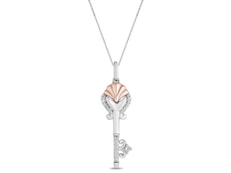 Enchanted Disney Fine Jewelry 14K Rose Gold Over Sterling Silver with 1 10 CTTW Diamond Ariel Shell Key Pendant Necklace For Cheap