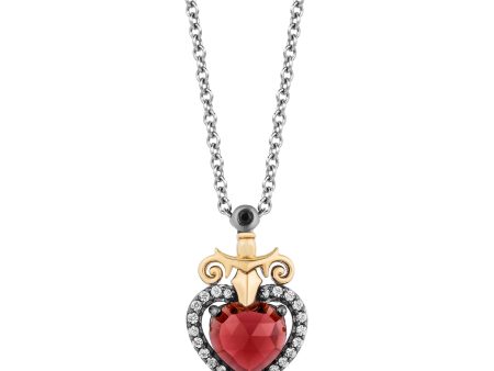 Enchanted Disney Fine Jewelry Black Rhodium Over Sterling Silver and 10K Yellow Gold with 1 10 CTTW Diamond and Red Garnet Evil Queen Pendant Necklace Supply