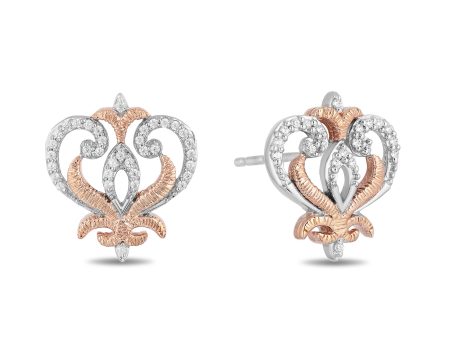 Enchanted Disney Fine Jewelry Sterling Silver and 10K Rose Gold with 1 10 CTTW Round White Diamond Anna Stud Earrings For Cheap