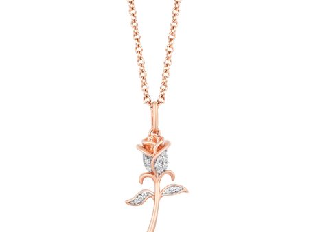 Enchanted Disney Fine Jewelry 10K Rose Gold with 1 10 CTTW Diamond Belle 30th Rose Pendant Necklace Online Sale