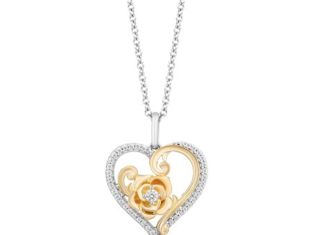 Enchanted Disney Fine Jewelry Sterling Silver and 10K Yellow Gold with 1 5 CTTW Diamond Belle 30th Heart Pendant Necklace Online