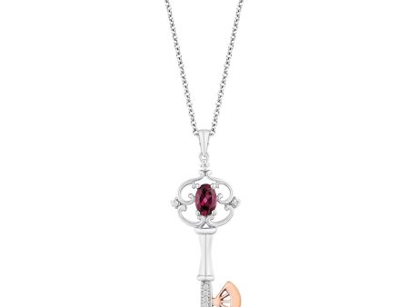 Enchanted Disney Fine Jewelry Sterling Silver and 10K Rose Gold with 1 20 CTTW Diamond and Rhodolite Garnet and  Mulan Pendant Necklace Cheap