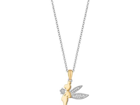 Enchanted Disney Fine Jewelry 14K Yellow Gold Over Sterling Silver with 1 20 CTTW Diamond Tinker Bell Pendant Necklace Fashion