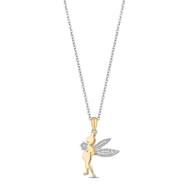 Enchanted Disney Fine Jewelry 14K Yellow Gold Over Sterling Silver with 1 20 CTTW Diamond Tinker Bell Pendant Necklace Fashion