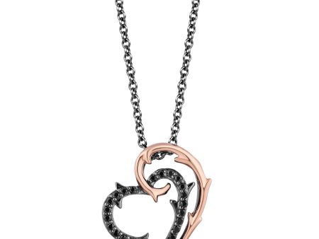 Enchanted Disney Fine Jewelry 10K Rose Gold and Black Rhodium over Sterling Silver with 1 5 CTTW Black Diamond Maleficent Heart Pendant Necklace For Cheap