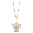 Enchanted Disney Fine Jewelry 10K Yellow Gold and Sterling Silver Chain with 1 10 CTTW Diamond Belle 30th Mrs. Potts Pendant Necklace Hot on Sale