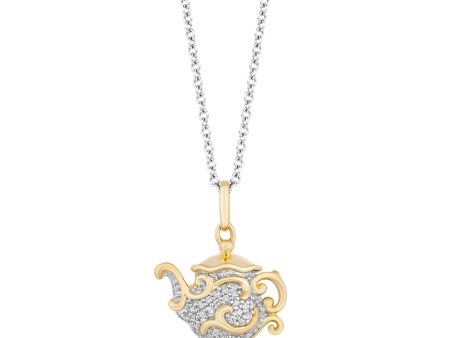 Enchanted Disney Fine Jewelry 10K Yellow Gold and Sterling Silver Chain with 1 10 CTTW Diamond Belle 30th Mrs. Potts Pendant Necklace Hot on Sale