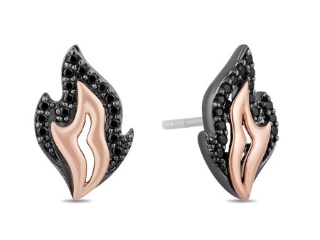 Enchanted Disney Fine Jewelry Black Rhodium over Sterling Silver and 10K Rose Gold with 1 4 CTTW Black Diamond Maleficent Flame Earrings Supply