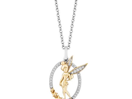 Enchanted Disney Fine Jewelry 14K Yellow Gold Over Sterling Silver with 1 10 CTTW Diamond Tinker Bell Pendant Necklace Discount