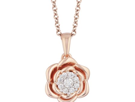 Enchanted Disney Fine Jewelry 14K Rose Gold Over Sterling Silver 1 6 CTTW Belle Rose Composite Pendant Necklace For Discount