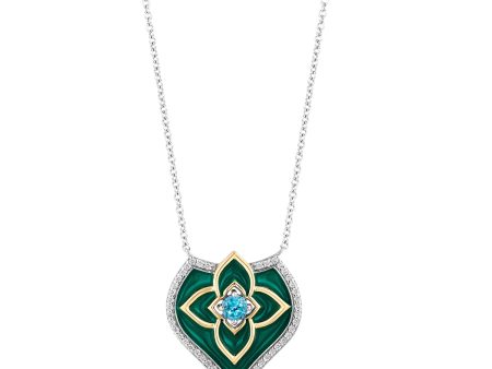 Enchanted Disney Fine Jewelry Sterling Silver and 10K Yellow Gold with 1 5 CTTW Diamond and Swiss Blue Topaz Jasmine Pendant Necklace on Sale