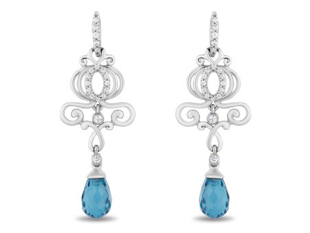 Enchanted Disney Fine Jewelry Sterling Silver with 1 10 CTTW Diamond and London Blue Topaz Briolette Cinderella Dangle Earrings Fashion