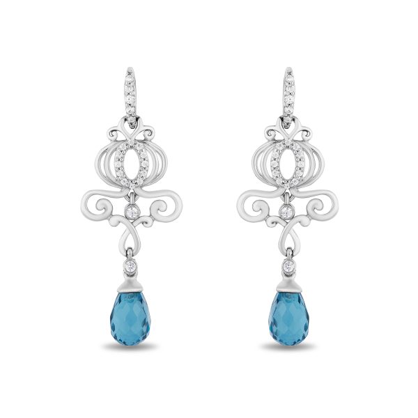 Enchanted Disney Fine Jewelry Sterling Silver with 1 10 CTTW Diamond and London Blue Topaz Briolette Cinderella Dangle Earrings Fashion