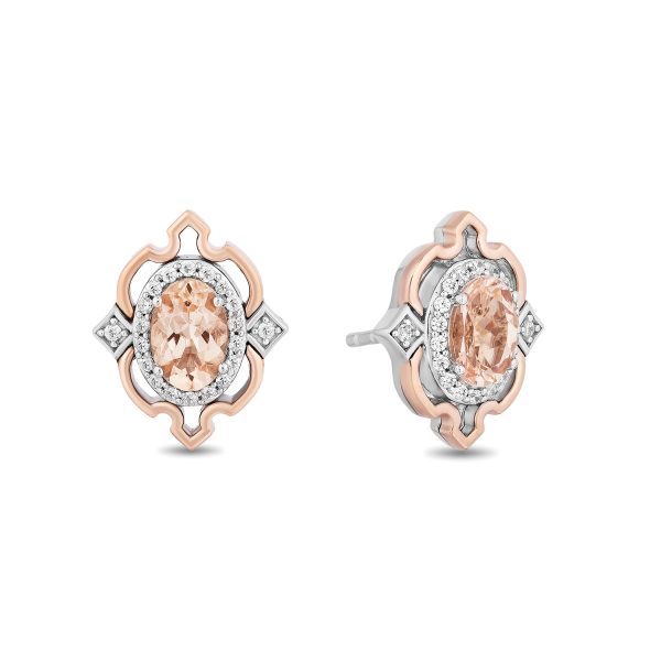 Enchanted Disney Fine Jewelry Sterling Silver and 10K Rose Gold with 1 6 CTTW Diamond and Morganite Aurora Stud Earrings Online Hot Sale