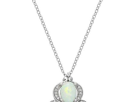 Enchanted Disney Fine Jewelry Sterling Silver with 1 10 CTTW Diamond and Created Multicolored Opal Cinderella Pendant Necklace Online Hot Sale