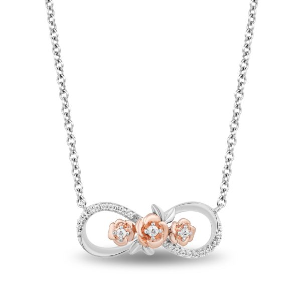 Enchanted Disney Fine Jewelry 10K Rose Gold and Sterling Silver With 1 6 CTTW Diamond Belle Dozen Roses  Necklace Online Hot Sale