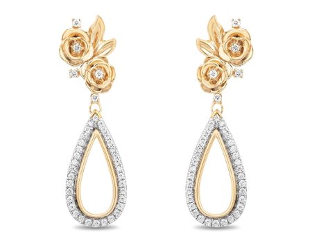 Enchanted Disney Fine Jewelry 14K Yellow Gold Over Sterling Silver with 1 4 CTTW Diamond Belle Dangle Earrings Hot on Sale