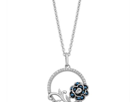 Enchanted Disney Fine Jewelry Sterling Silver with 1 6 CTTW Diamond and London Blue Topaz Cinderella 70th Gardania Flower Circle Pendant Necklace Supply