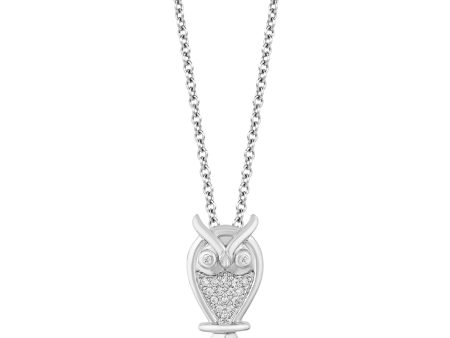 Enchanted Disney Fine Jewelry Sterling Silver with 1 10 CTTW Diamond Aurora Owl Pendant Necklace Supply