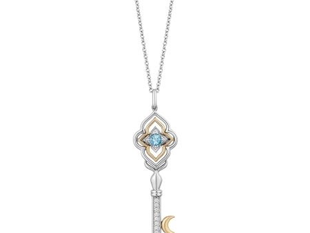 Enchanted Disney Fine Jewelry 14K Yellow Gold over Sterling Silver with 1 20 CTTW Diamond and Swiss Blue Topaz Jasmine Pendant Necklace Online Sale